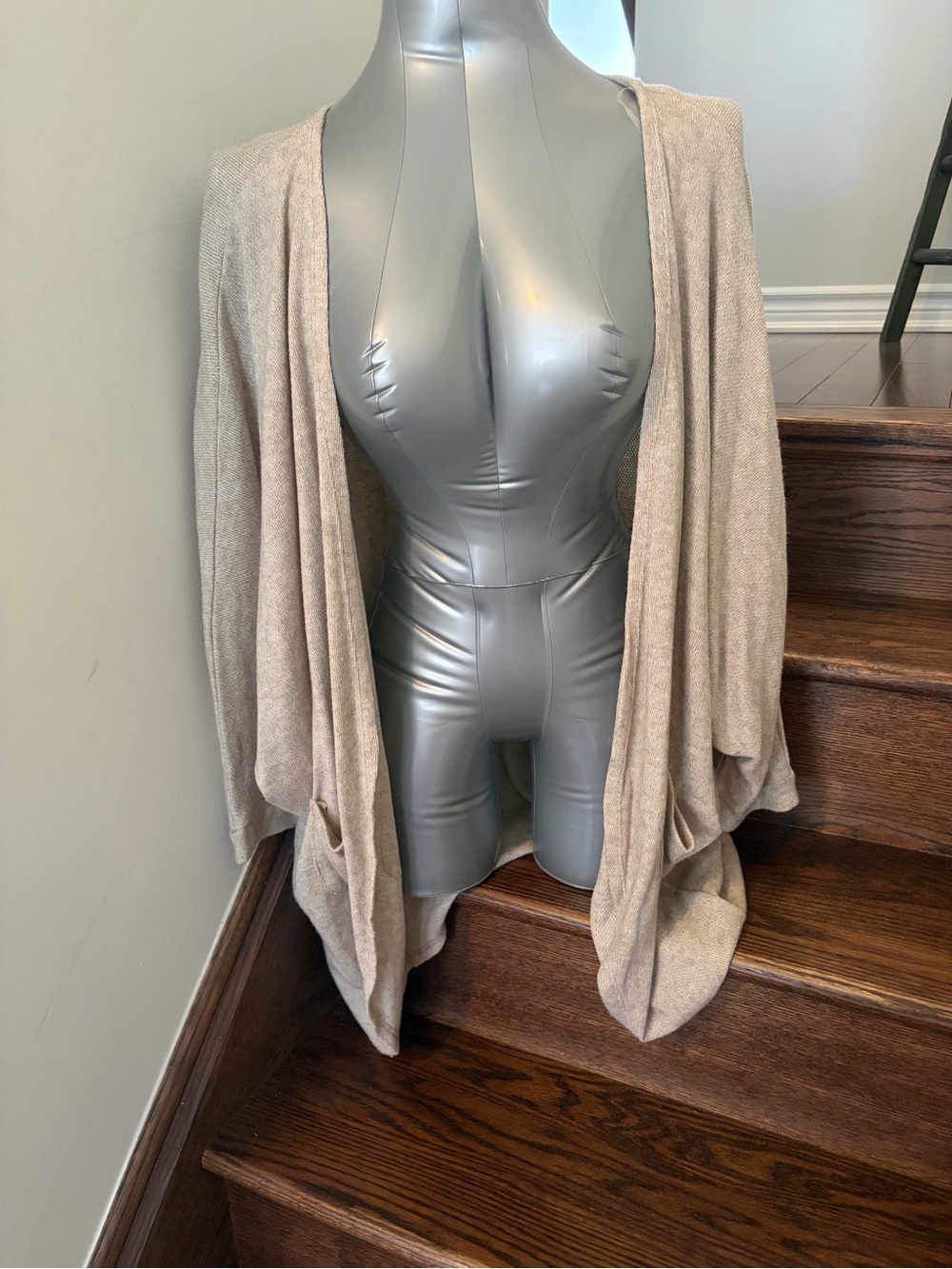 Cozy Casual Beige Open-Front Draped Cardigan
